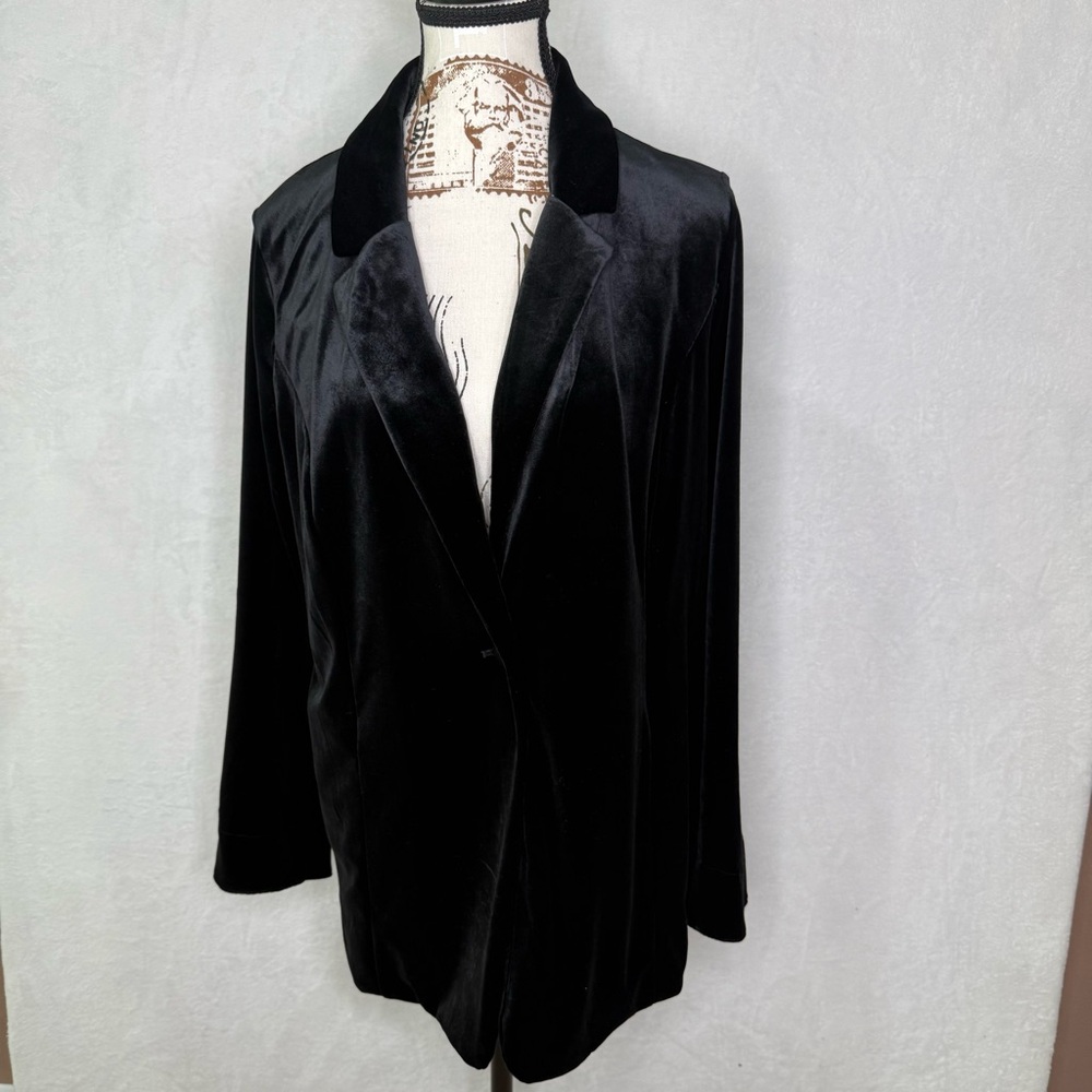 J.Jill Wearever Black Velour Knit Single Button Relaxed Jacket Blazer Sz Medium